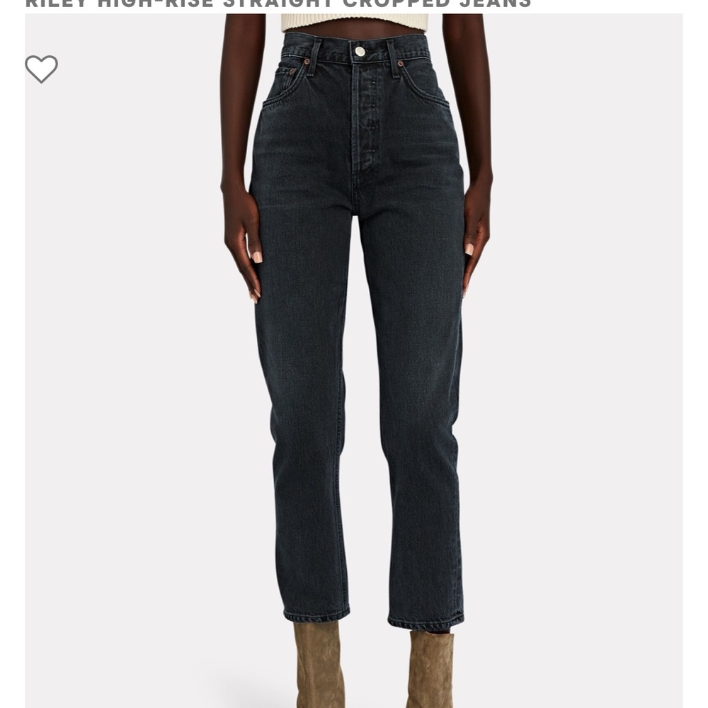 NWOT AGOLDE Black RILEY HIGH-RISE STRAIGHT CROPPED JEANS